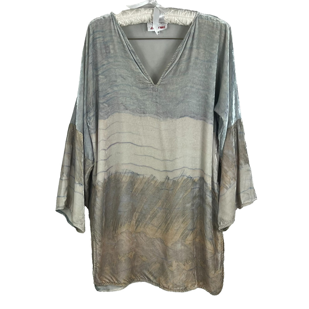 JOHNNY WAS BIYA Women's XS Pure Silk Darya Velvet Tunic Side Slit Baggy Blouse
